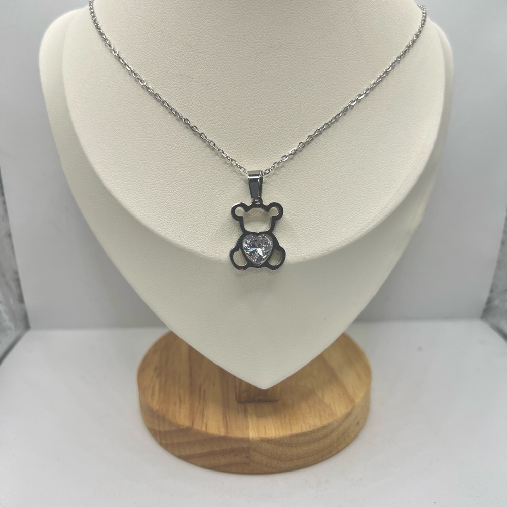 Love Bear Chain Necklace with Cz